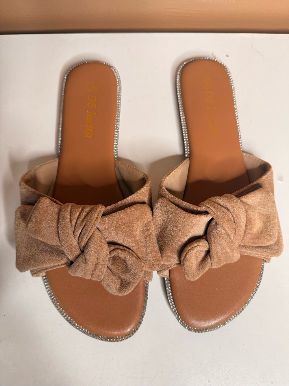 Taupe Knot Suede Slide Sandals for Women